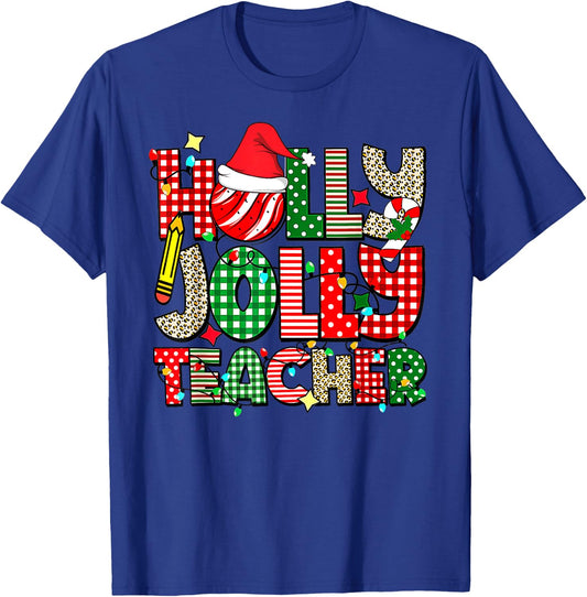 Holly n Jolly Teacher Santa Christmas Smile Face Hippie Men Women Kids T-Shirt - T-Shirt | Royal