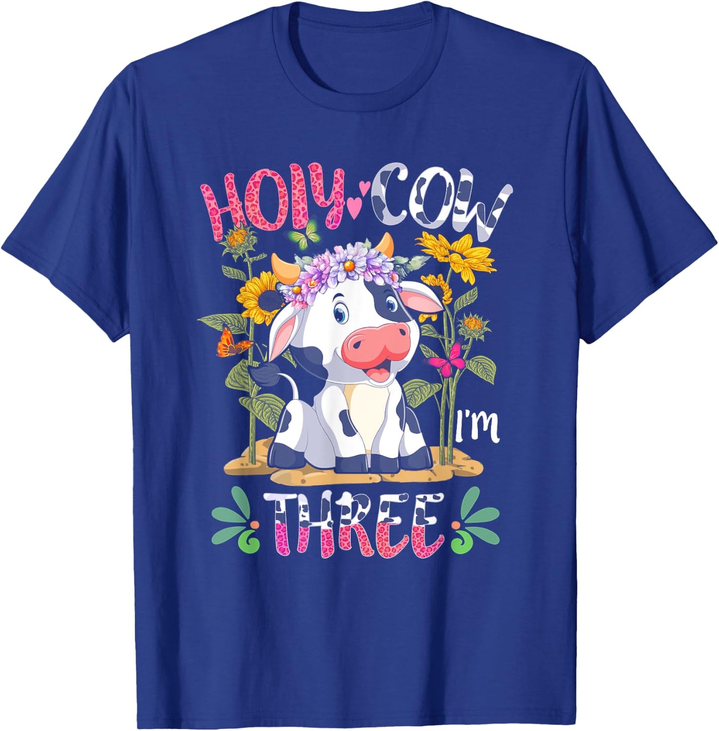 Girl Holy Cow I'm Three 3 Years Old 3rd Birthday Farming T-Shirt - T-Shirt | Royal