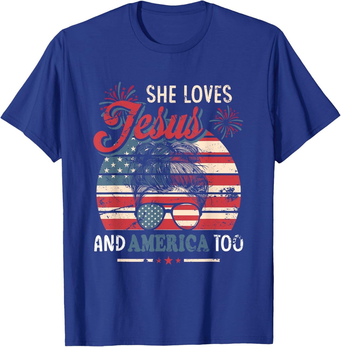 She Loves Jesus And America Too 4th of July Christian Lover Men T-Shirt - T-Shirt | Royal