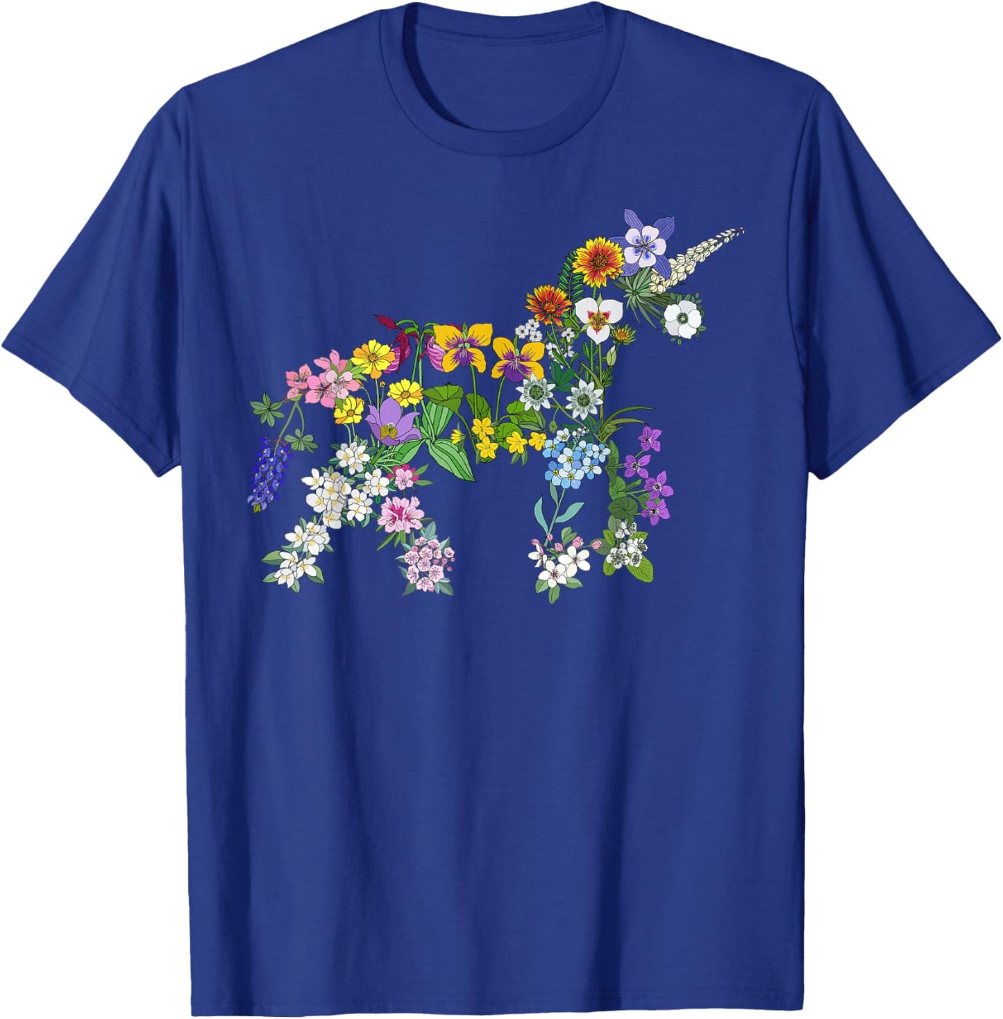 Floral Unicorn Wildflowers Flower Unicorn Shape T-Shirt - T-Shirt | Royal