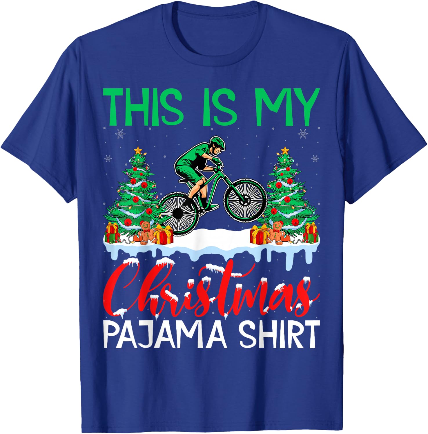 Mountain Biking Xmas Pajama Shirt Mountain Biker Christmas T-Shirt - T-Shirt | Royal