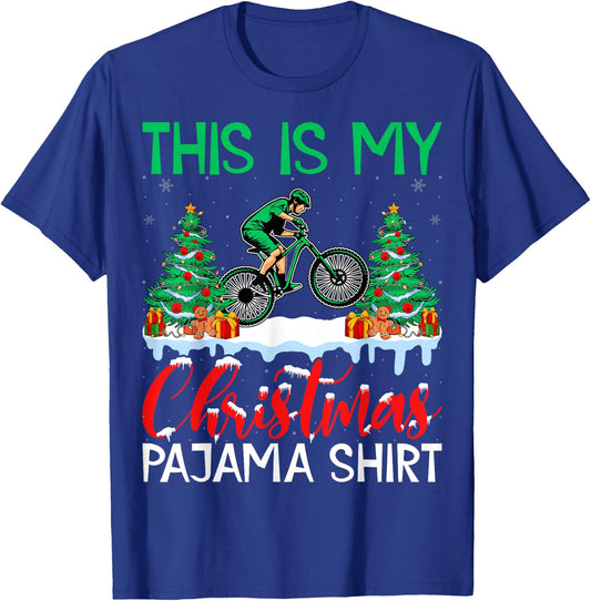 Mountain Biking Xmas Pajama Shirt Mountain Biker Christmas T-Shirt - T-Shirt | Royal