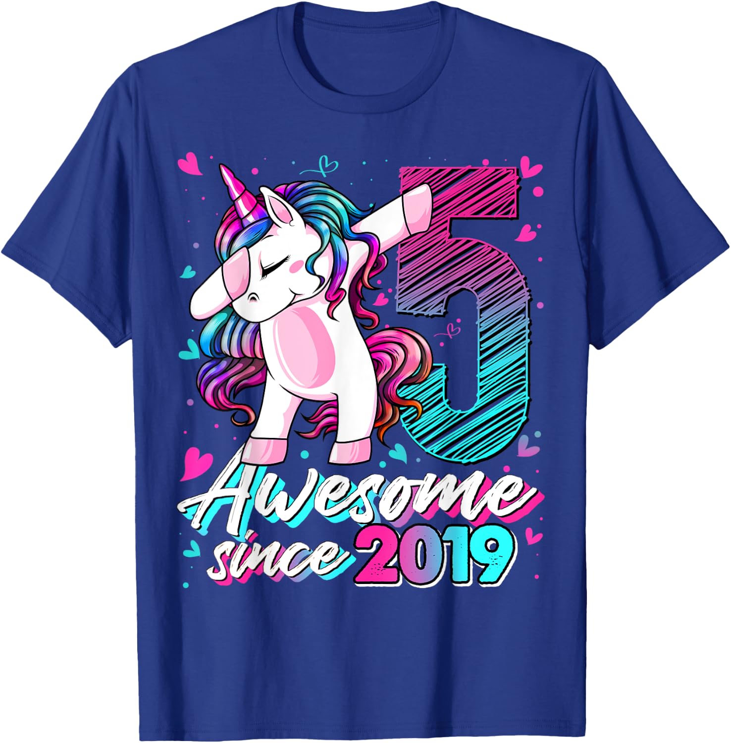 5 Years Old Flossing Unicorn Gifts 5th Birthday Girl Party T-Shirt - T-Shirt | Royal
