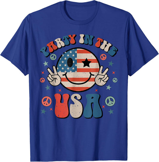 Party in The USA 4th of July Preppy Smile Kids Men Women T-Shirt - T-Shirt | Royal