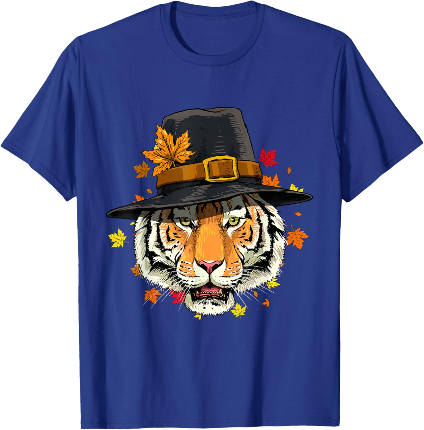 Thanksgiving Tiger Cat Pilgrim Turkey Day Autumn Tiger Lover Men Women Girls Kids T-Shirt - T-Shirt | Royal