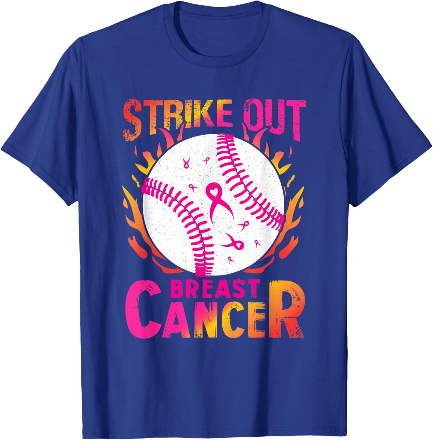Strike Out Breast Cancer - Baseball Pink Ribbon Awareness T-Shirt - T-Shirt | Royal