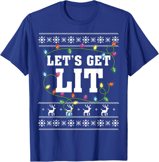 Christmas Shirt Men Women Kids Let's Get Lit Christmas T-Shirt - T-Shirt | Royal