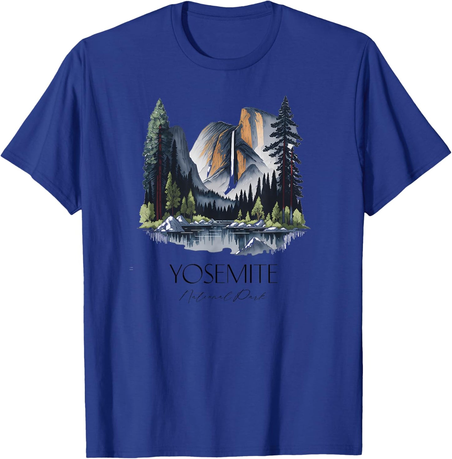 Cool Yosemite National Park Hiking Watercolor Graphic T-Shirt - T-Shirt | Royal