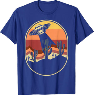 Ufo Alien Sunset Vintage Retro T-Shirt - T-Shirt | Royal
