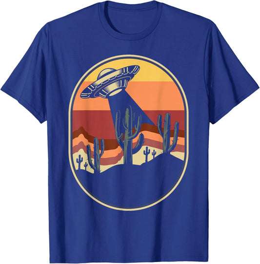 Ufo Alien Sunset Vintage Retro T-Shirt - T-Shirt | Royal