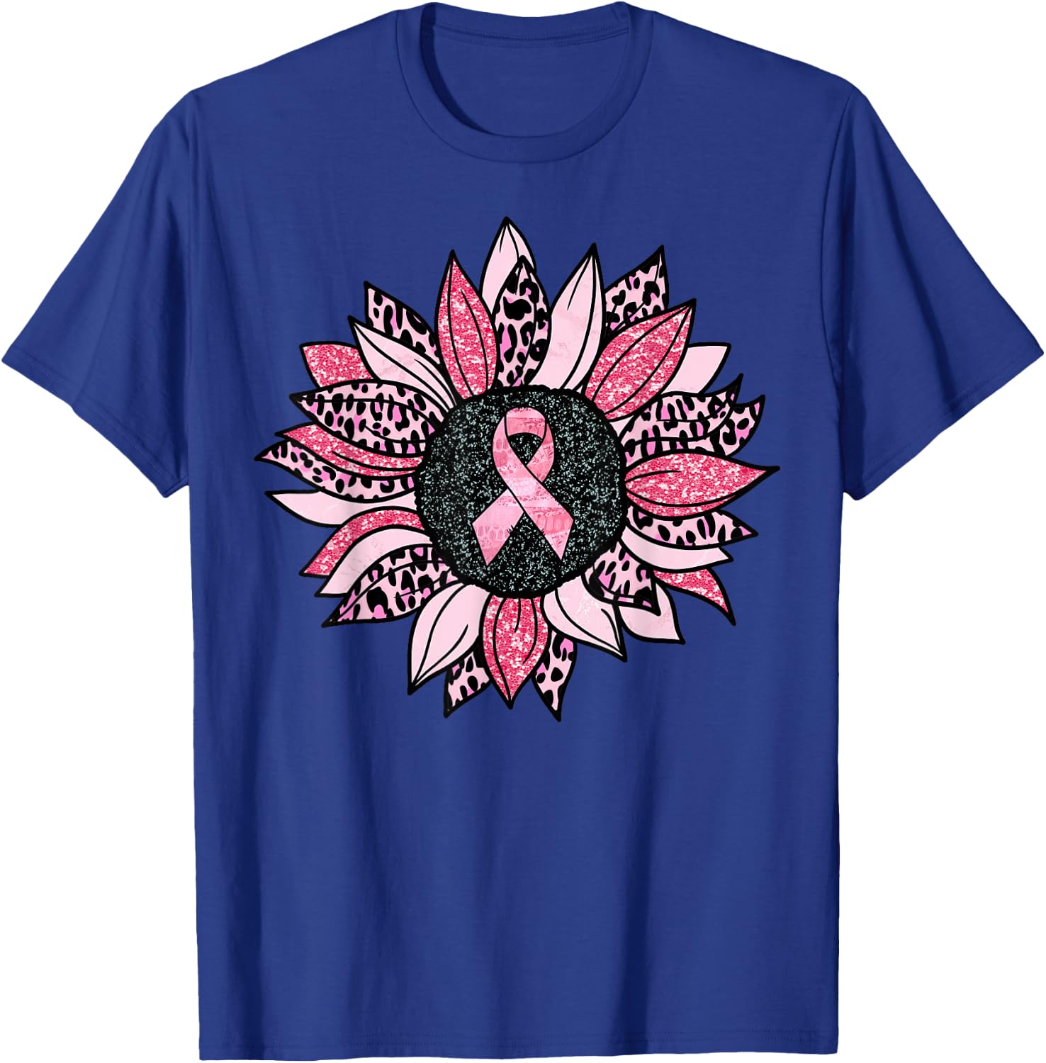 Sunflower Pink Breast Cancer Awareness Women Warrior T-Shirt - T-Shirt | Royal