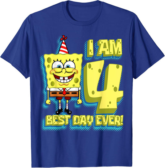 Mademark x SpongeBob SquarePants - SpongeBob SquarePants Birthday I am 4 Best Day Ever T-Shirt - T-Shirt | Royal