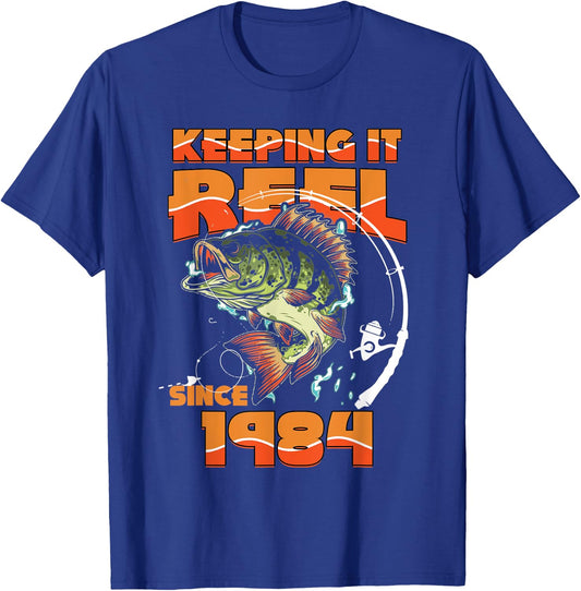 Keeping It Reel Since 1984 Fishing Lovers 41st Birthday T-Shirt - T-Shirt | Royal