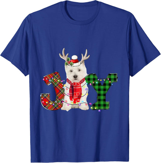 Joy Christmas Lights West Highland White Terrier Dog Santa Women Kids T-Shirt - T-Shirt | Royal