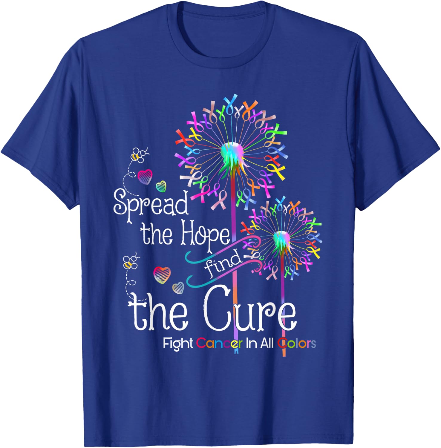 Fight Cancer in All and Every Color Ribbons Flower Heart T-Shirt - T-Shirt | Royal