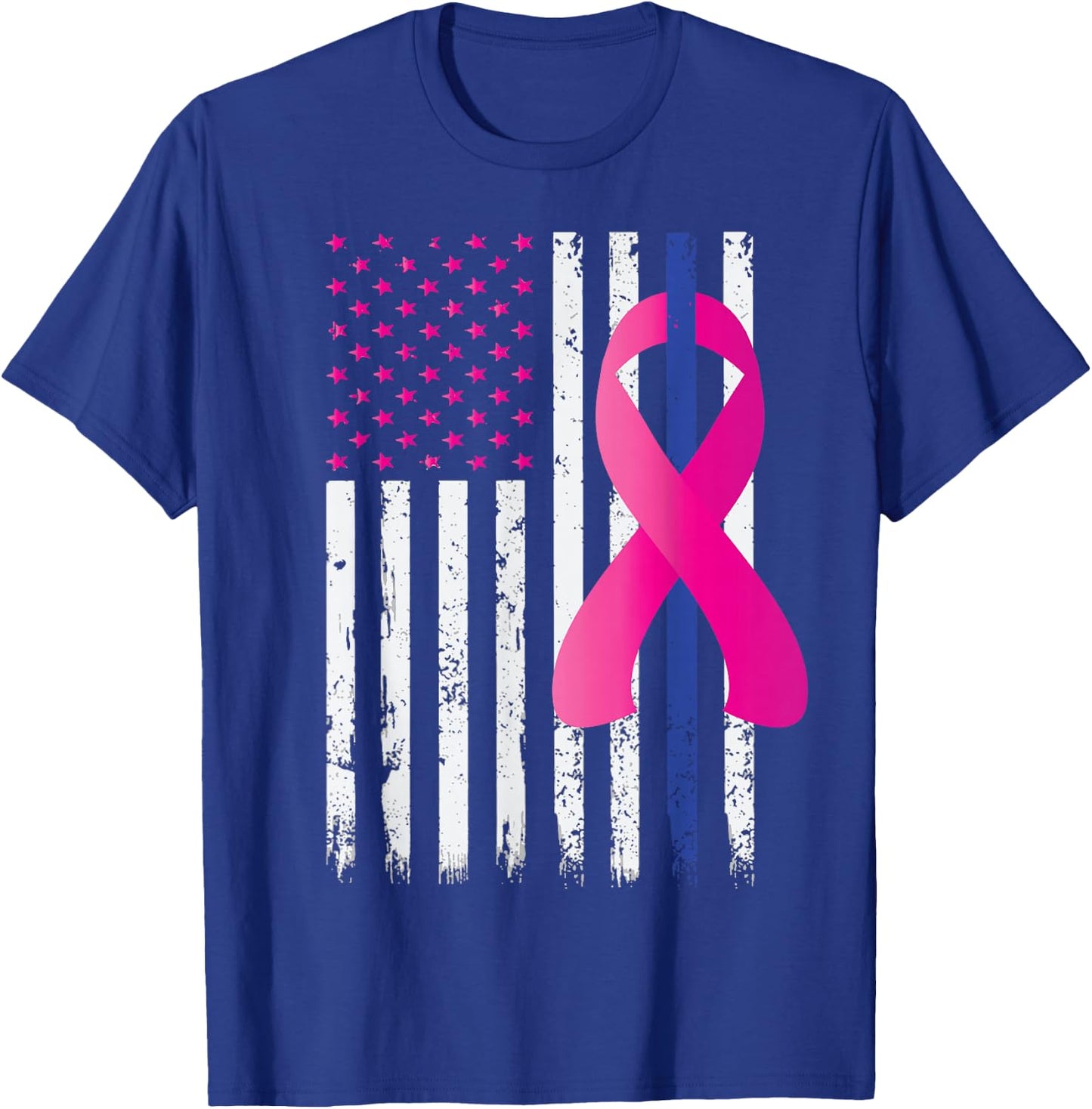 Breast Cancer Awareness Thin Blue Line Vintage Police Flag T-Shirt - T-Shirt | Royal