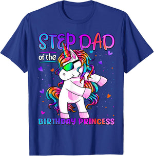 Step Dad of the Birthday Princess Flossing Unicorn Step Dad T-Shirt - T-Shirt | Royal