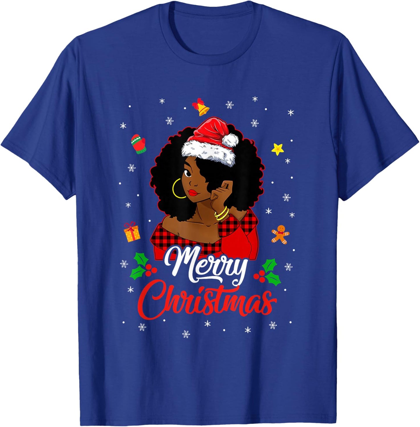 Black African Girl American Melanin Christmas Santa Hat T-Shirt - T-Shirt | Royal