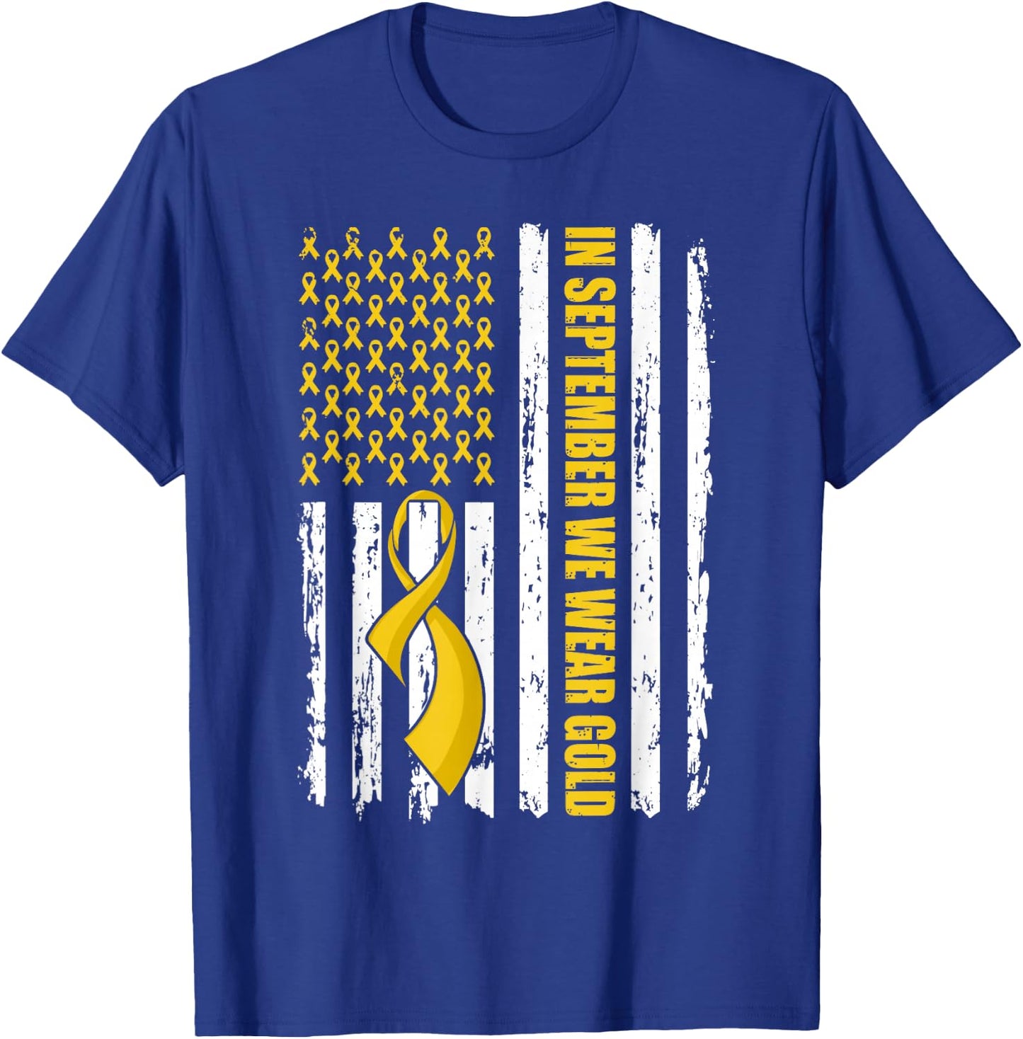 In September We Wear Gold Flag Childhood Cancer Awareness T-Shirt - T-Shirt | Royal