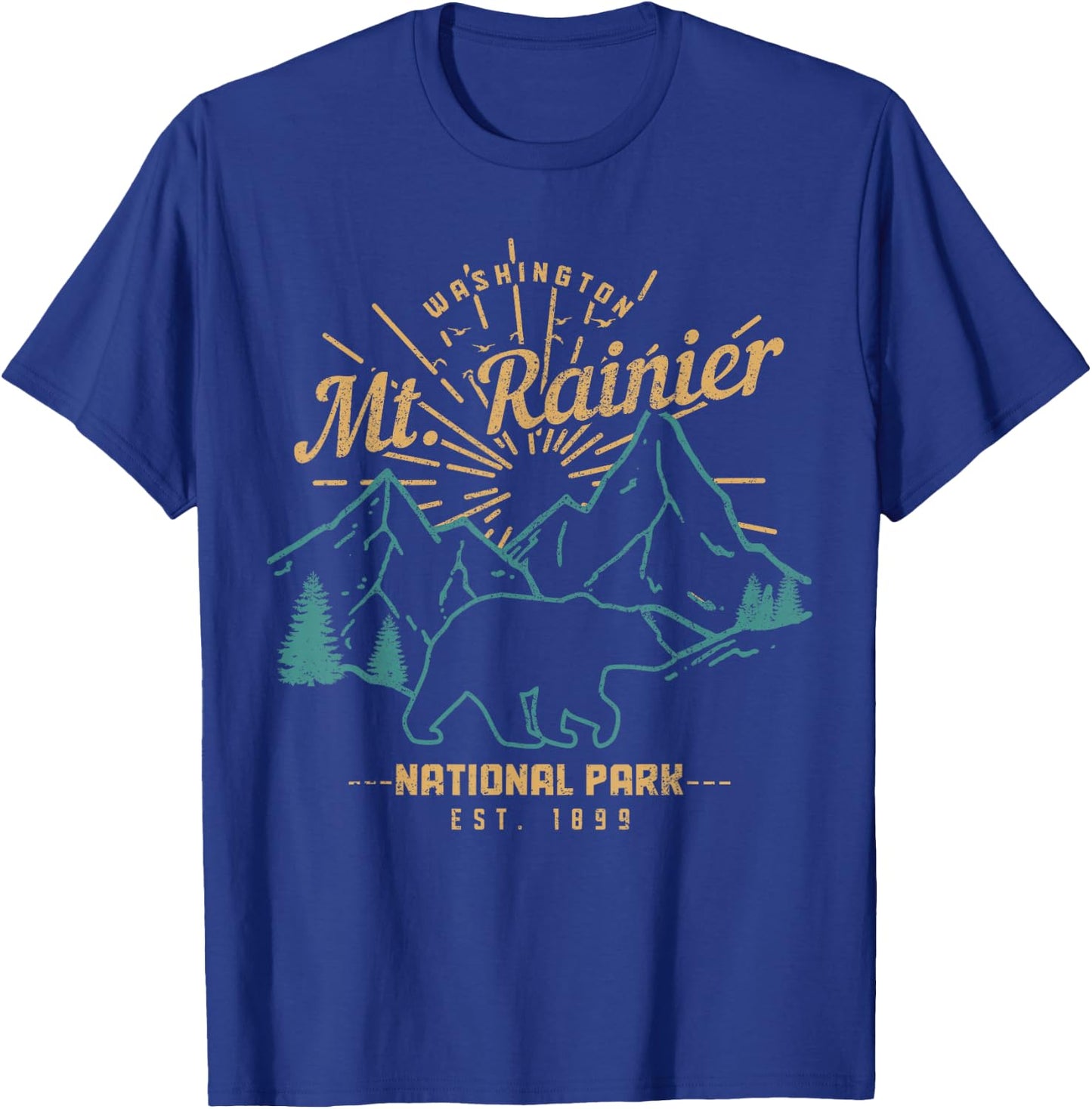 Mt. Rainier Washington Vintage Mountain National Park PNW T-Shirt - T-Shirt | Royal