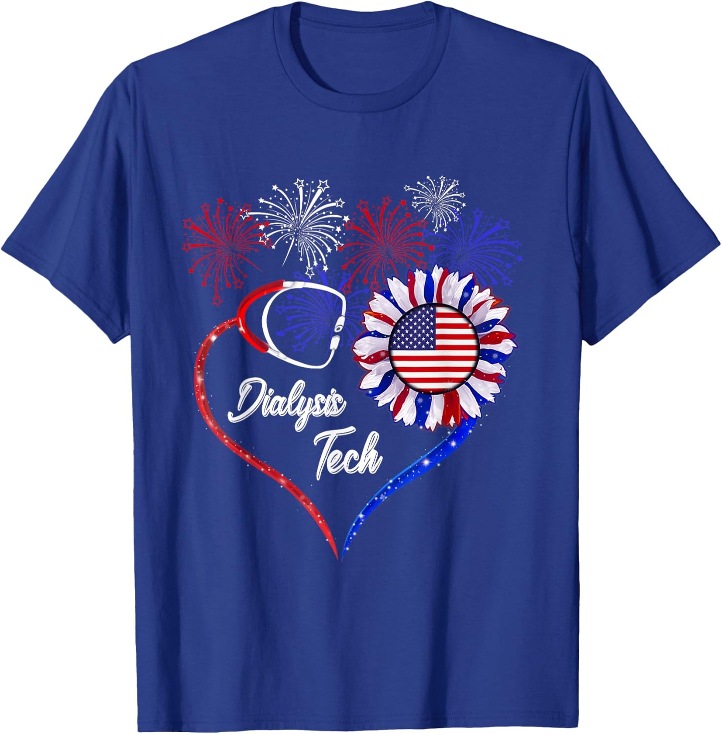 Patriotic Dialysis Tech - American Flag Sunflower Love Men T-Shirt - T-Shirt | Royal