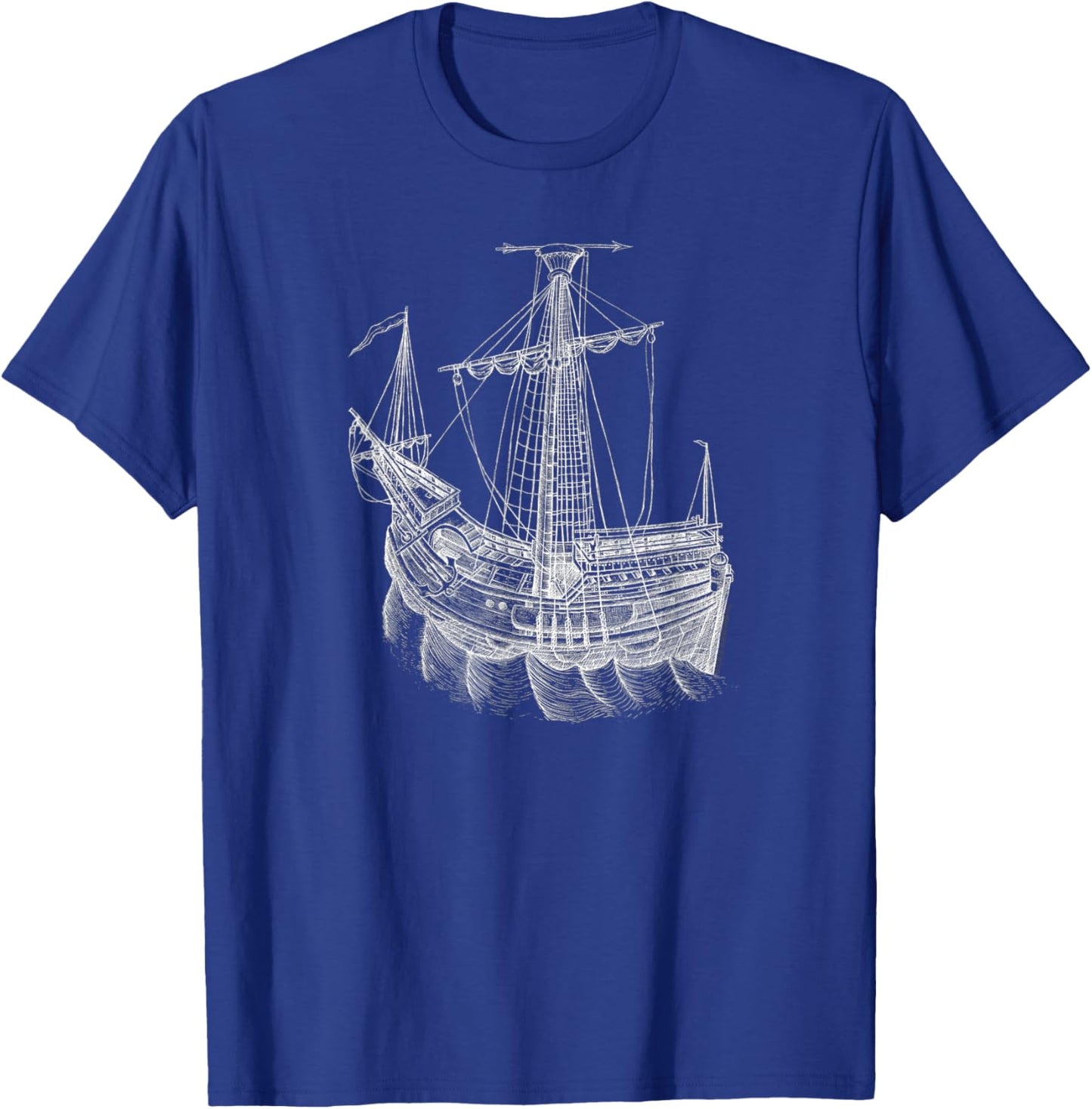 Vintage Historical Sailing Ship Drawing Sailing Ship T-Shirt - T-Shirt | Royal