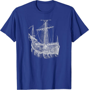 Vintage Historical Sailing Ship Drawing Sailing Ship T-Shirt - T-Shirt | Royal