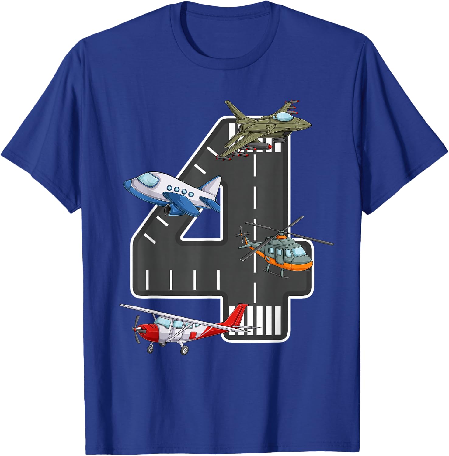 Little Pilot 4th Birthday Party 4 Four Year Old Airplane T-Shirt - T-Shirt | Royal