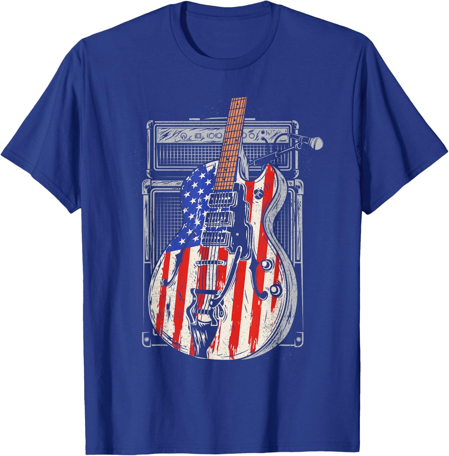 American Flag Guitar 4th of July Guitarist USA Country Music T-Shirt - T-Shirt | Royal