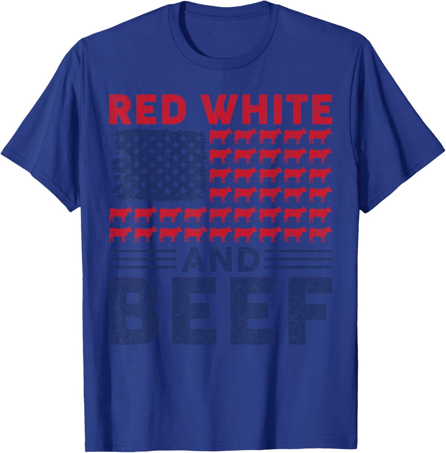 Red White And Beef 4th Of July Cattle American Flag Cow T-Shirt - T-Shirt | Royal