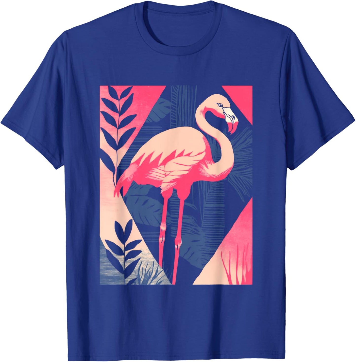 Palm Fronds Art Deco Retro Tropical Flamingo T-Shirt - T-Shirt | Royal