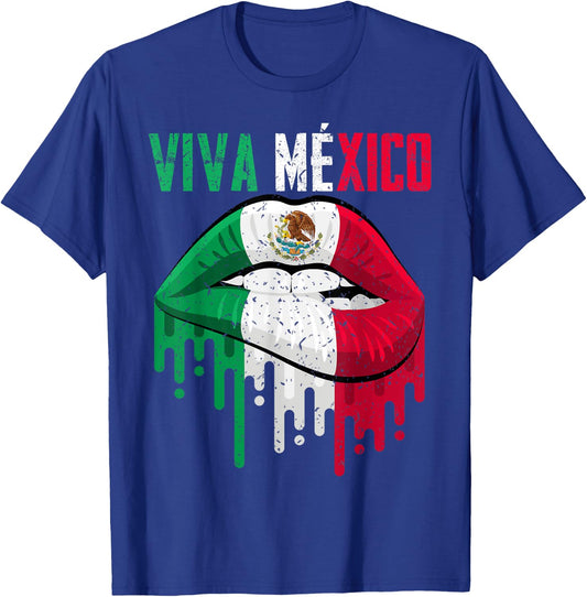 Viva Mexico Shirt Girl Women Kids Mexicana Lips Mexican Flag T-Shirt - T-Shirt | Royal