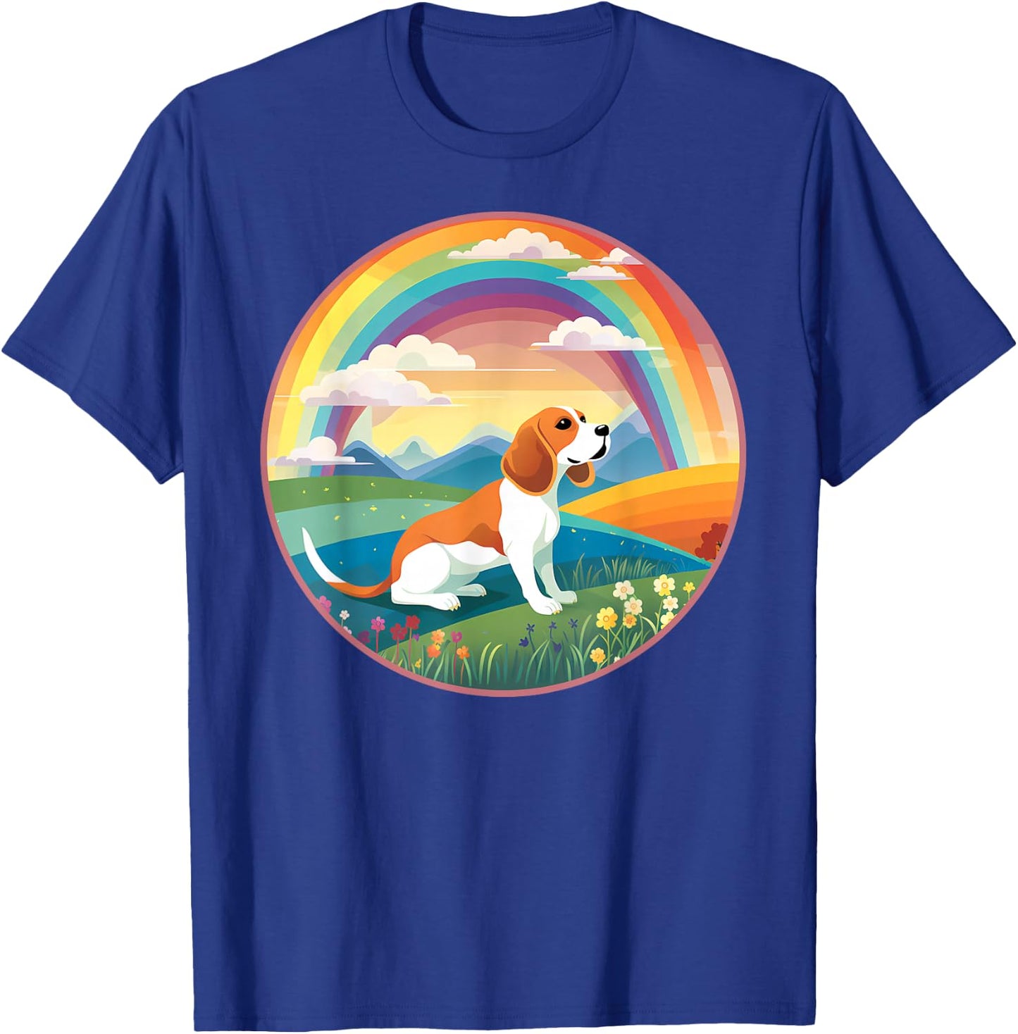 Beagle Rainbow Bridge Colorful Dog Memorial Painting T-Shirt - T-Shirt | Royal