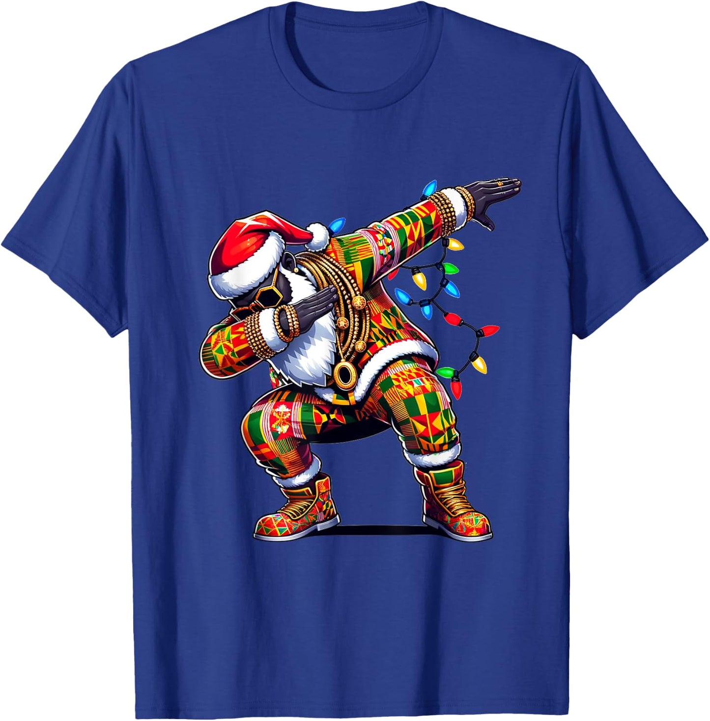 Dabbing Black African American Santa Claus Hip hop Xmas PJS T-Shirt - T-Shirt | Royal