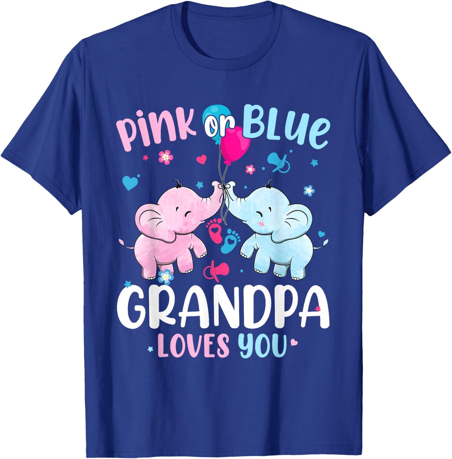 Pink or Blue Grandpa Loves You Gender Reveal Elephant T-Shirt - T-Shirt | Royal