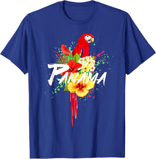 Panama Parrot Tropical Plants Souvenir Vintage T-Shirt - T-Shirt | Royal
