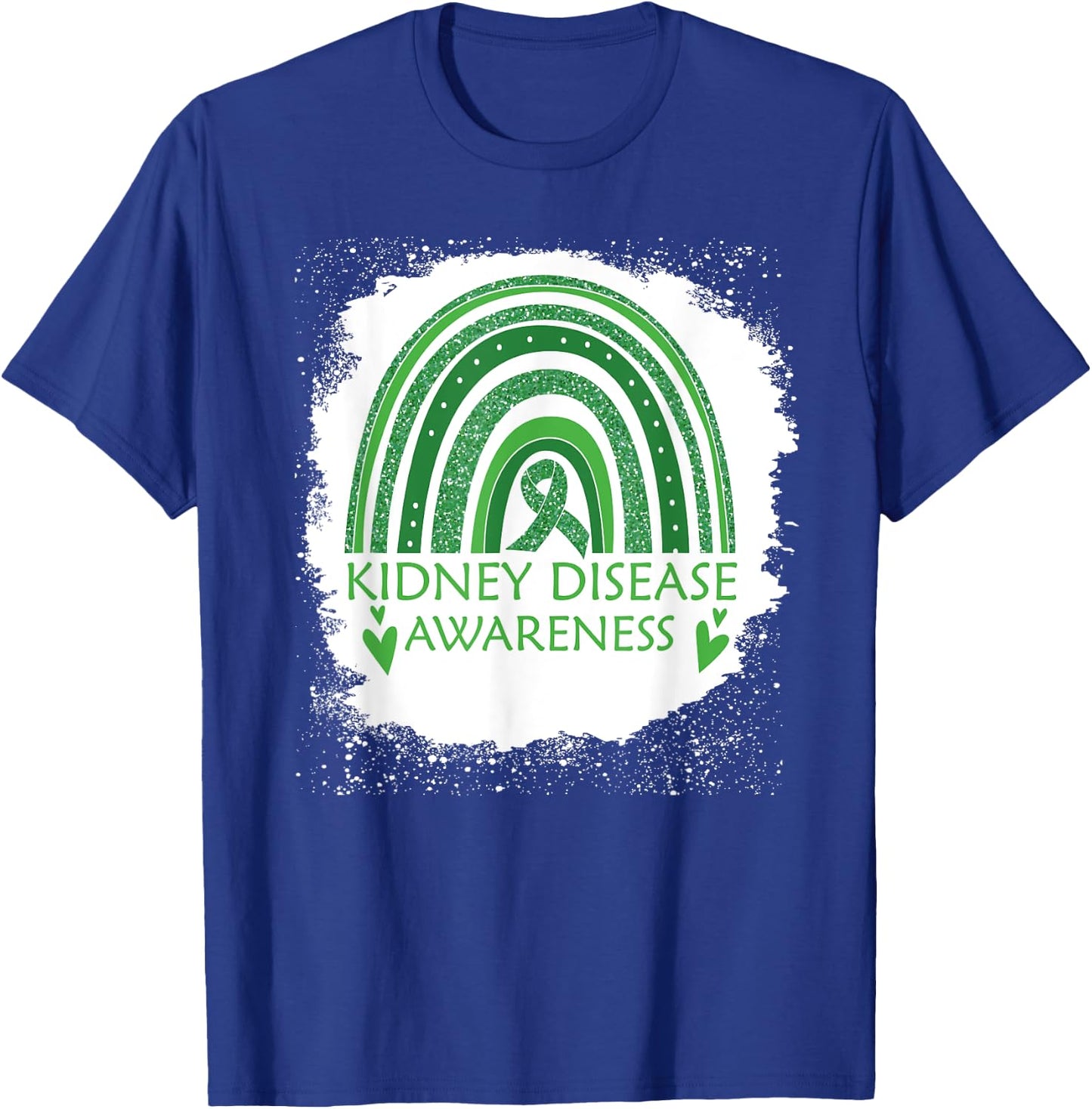 Kidney Disease Awareness Bleached Rainbow Green Ribbon Men T-Shirt - T-Shirt | Royal