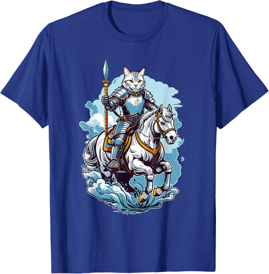Brave Cat Knight On A Fantasy Horse Women Girls Kids T-Shirt - T-Shirt | Royal