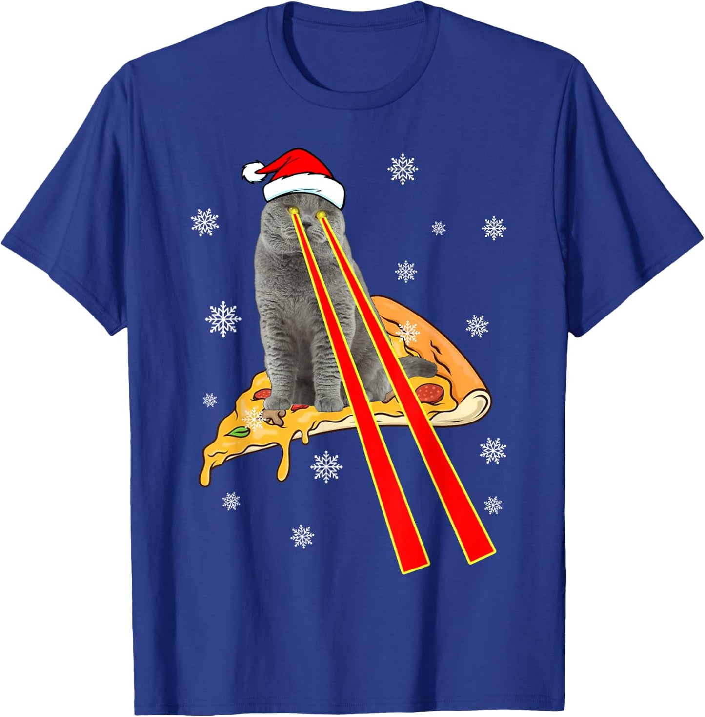 Cat With Laser Eyes Funny Pizza Cat Christmas T-Shirt - T-Shirt | Royal