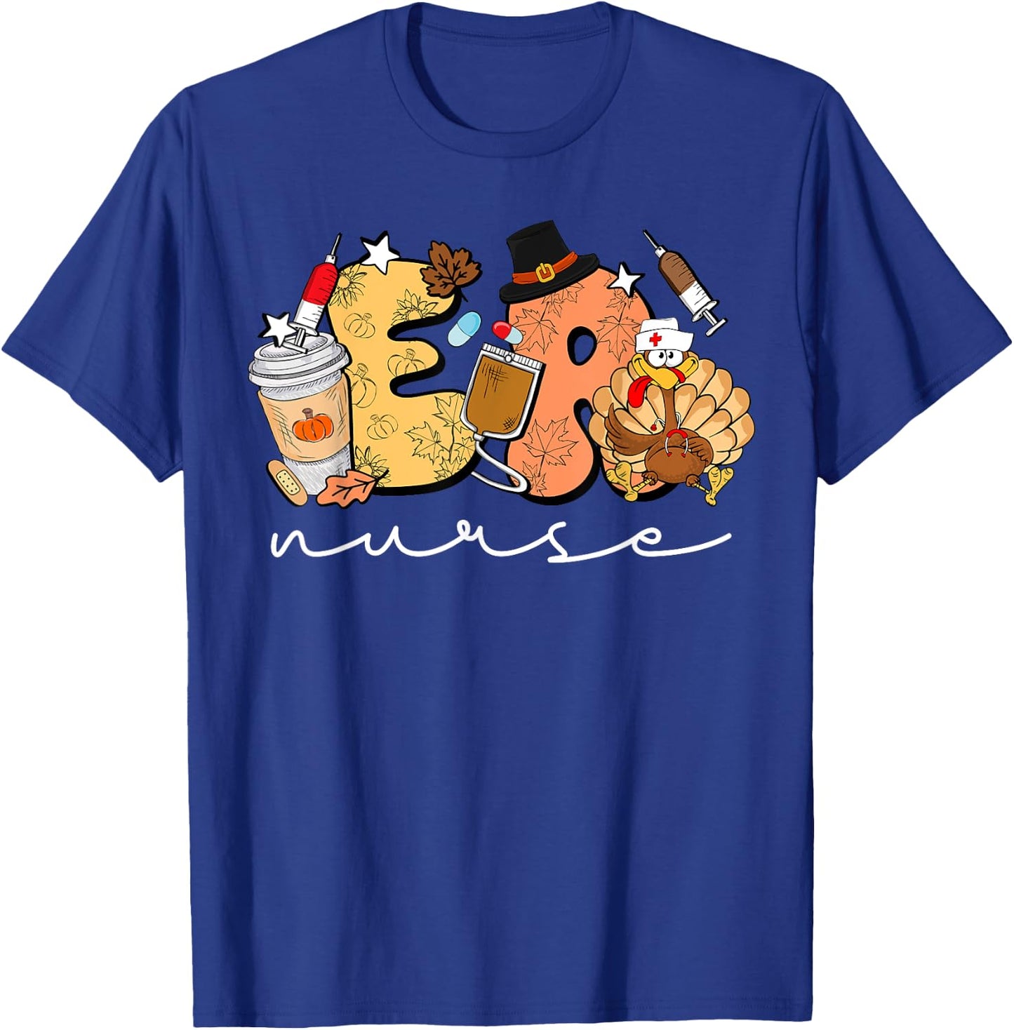 Retro Thanksgiving ER Nurse Turkey Emergency Room Nurse T-Shirt - T-Shirt | Royal