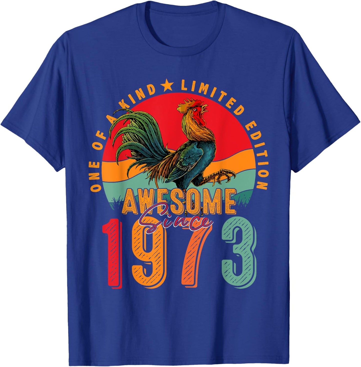 52nd Birthday Chicken Awesome Since 1973 Farmer 52 Years Old T-Shirt - T-Shirt | Royal