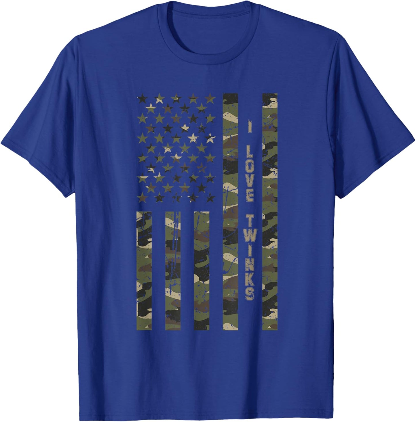 I Love Twinks United States Distressed Camo w US Flag T-Shirt - T-Shirt | Royal