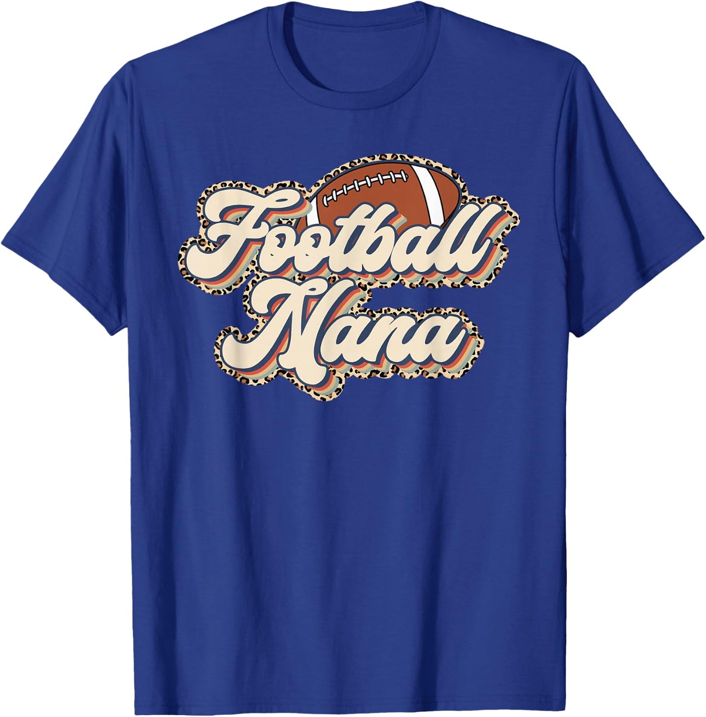 Leopard Retro Football Nana Football Season Football Grandma T-Shirt - T-Shirt | Royal