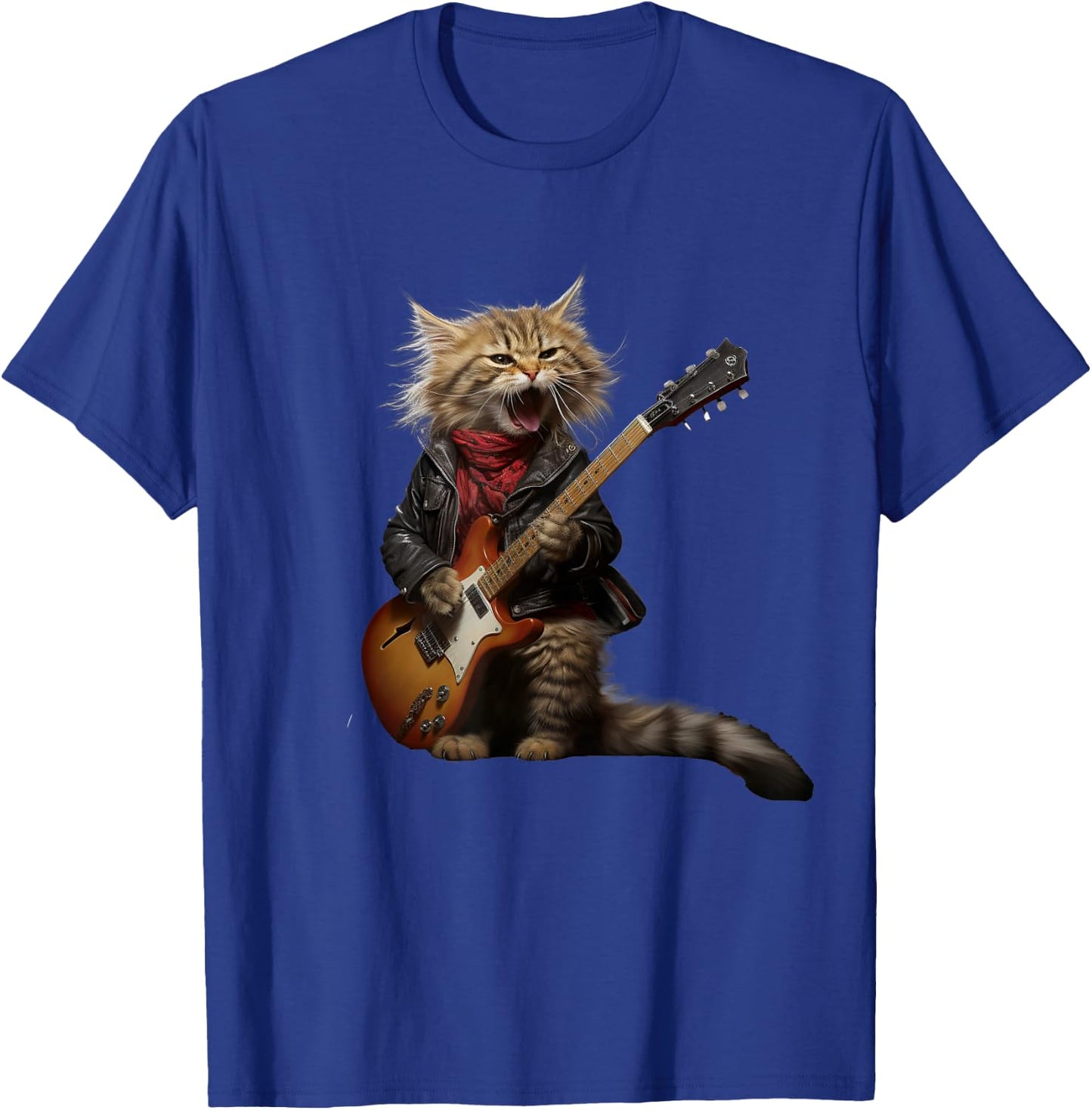 Rock Cat Playing Guitar - Funny Guitar Cat T-Shirt - T-Shirt | Royal