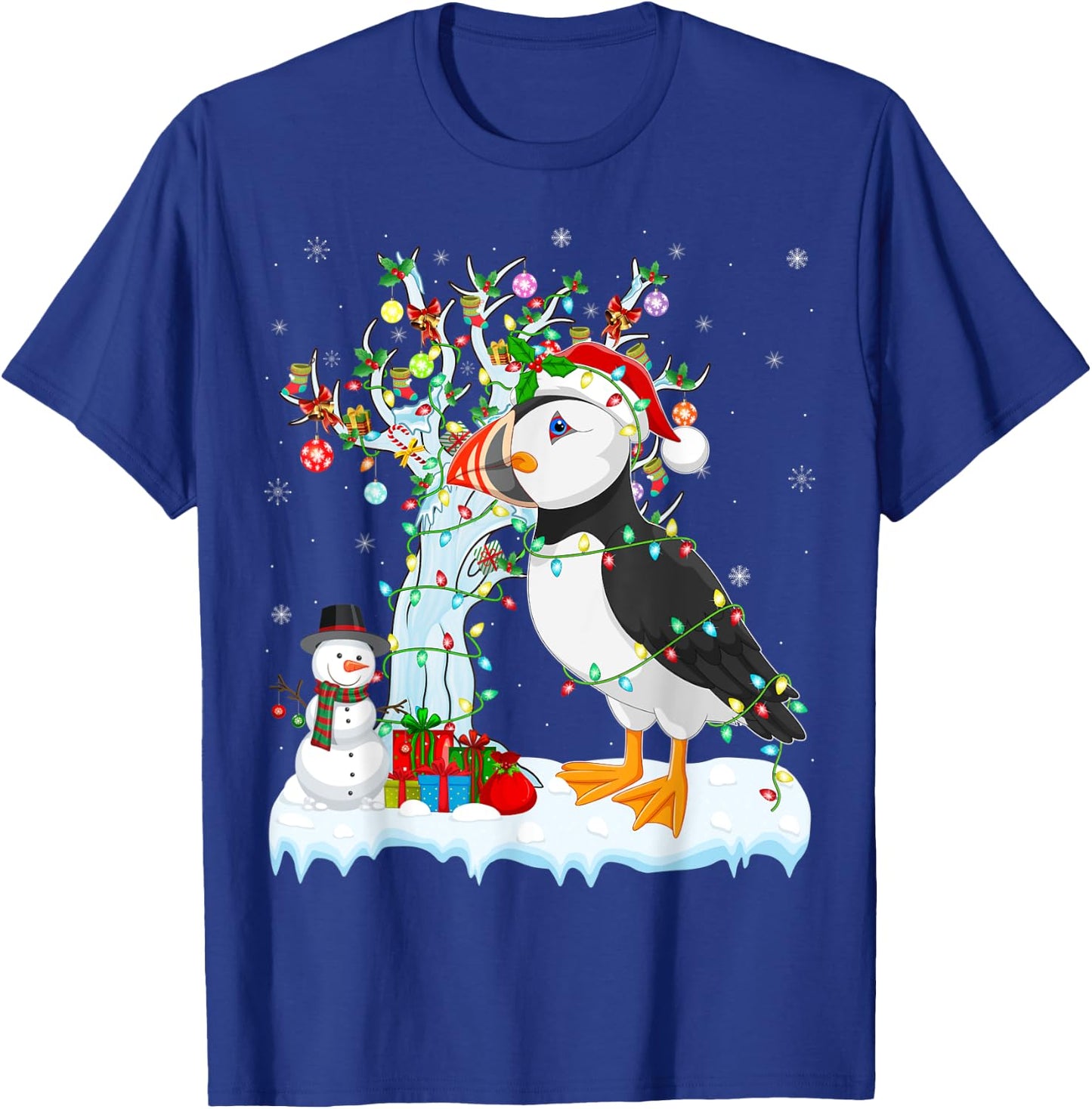 Puffin Bird Xmas Element Tree Lighting Puffin Christmas T-Shirt - T-Shirt | Royal