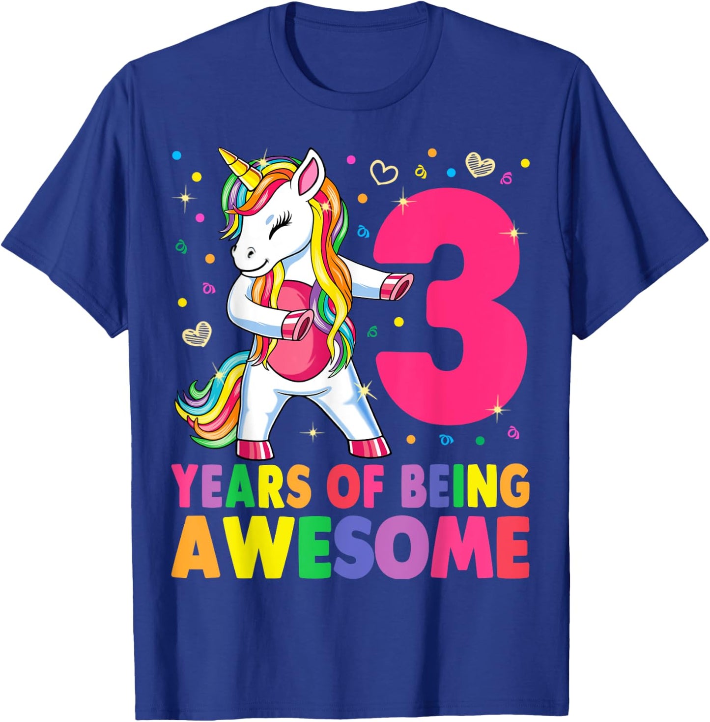3 Years Old Unicorn Flossing 3rd Birthday Girl Unicorn Party T-Shirt - T-Shirt | Royal