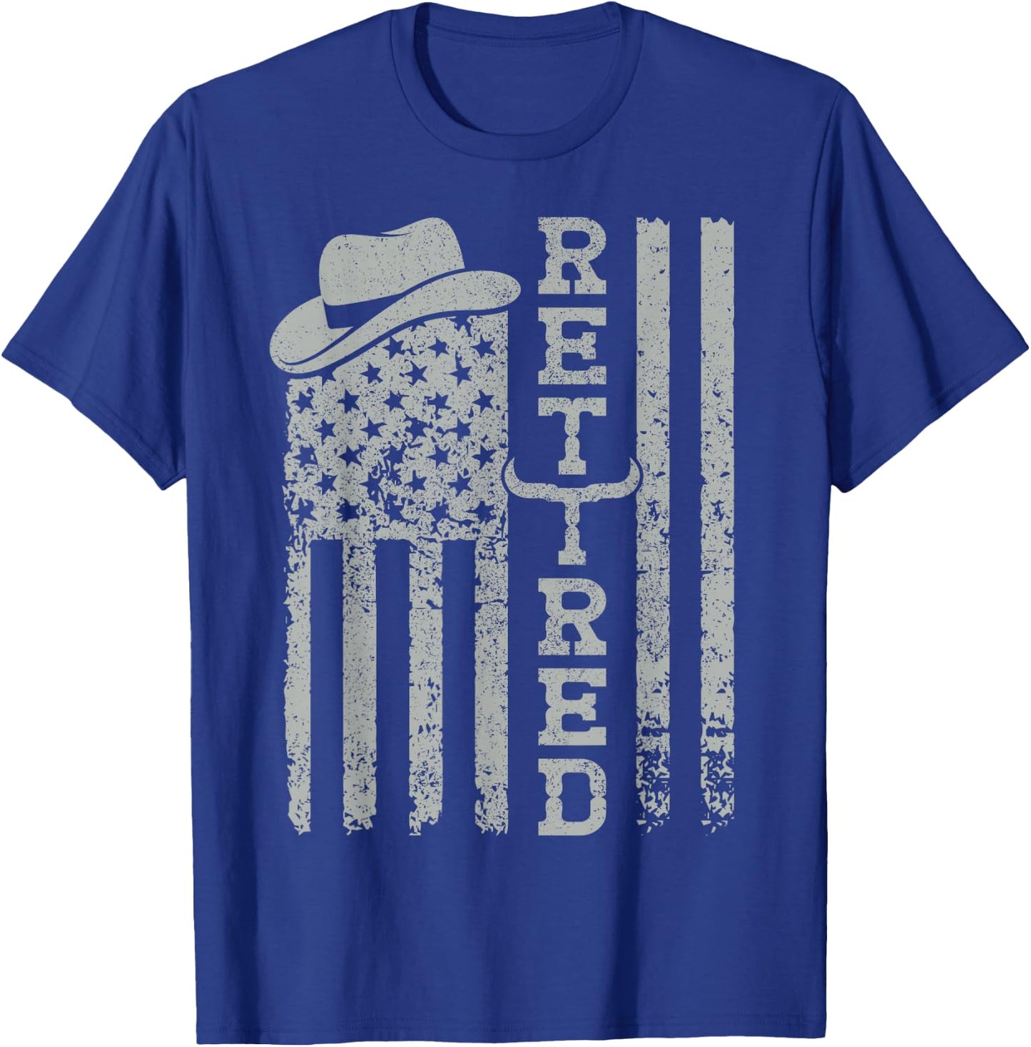 USA Flag Western Happy Retirement Party Cowboy Retired T-Shirt - T-Shirt | Royal