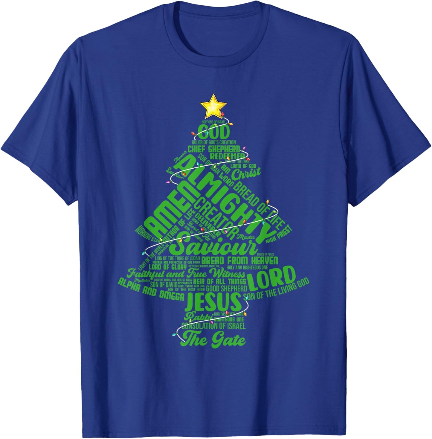 Names Of Jesus Christmas Tree Lights Christian Xmas Pajama T-Shirt - T-Shirt | Royal