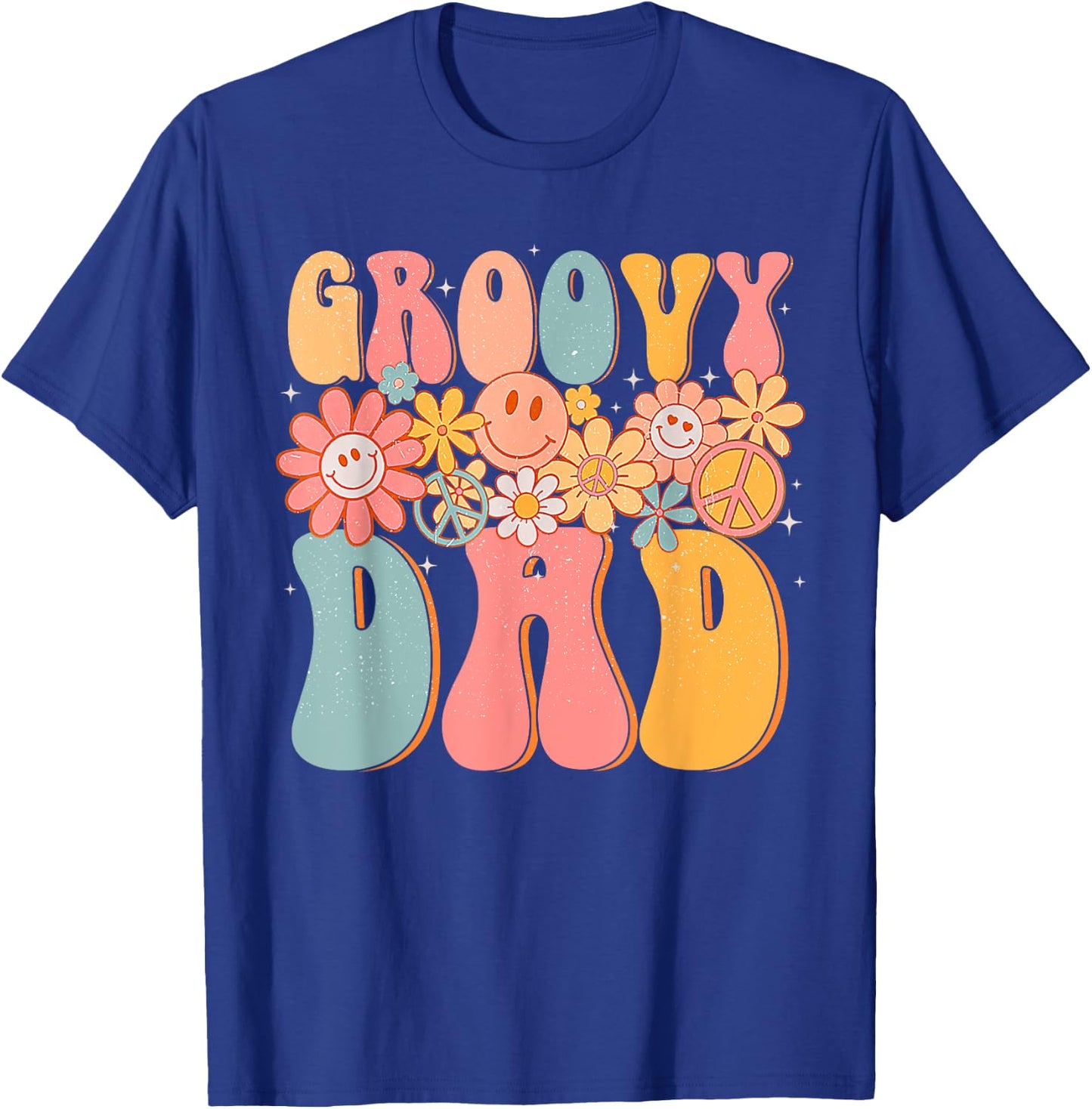 Groovy Dad Retro Fathers Day Colorful Peace Sign Smile Face T-Shirt - T-Shirt | Royal