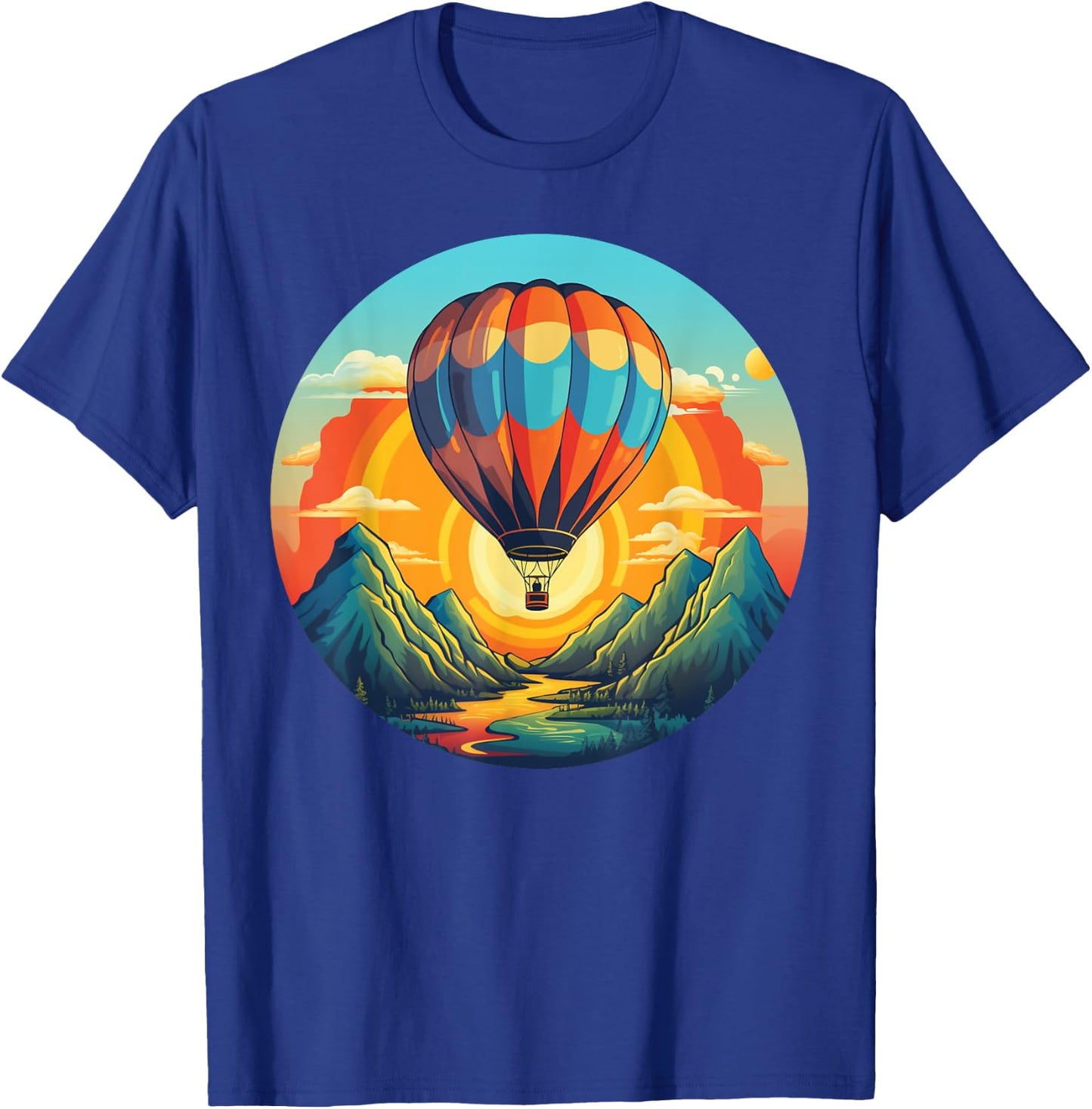 Mountains Sunset Adventures with hot Air Balloon T-Shirt - T-Shirt | Royal